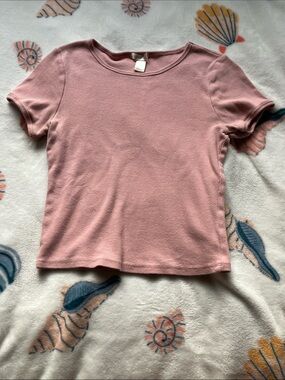Bozzolo Dusty Pink Ribbed Short Sleeve Tee